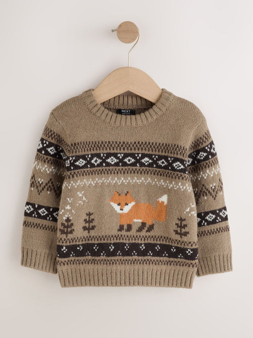 Dsiney Kidz - Mink Brown Fox Character Knitted Crew Neck Jumper (3mths-7yrs) image 1