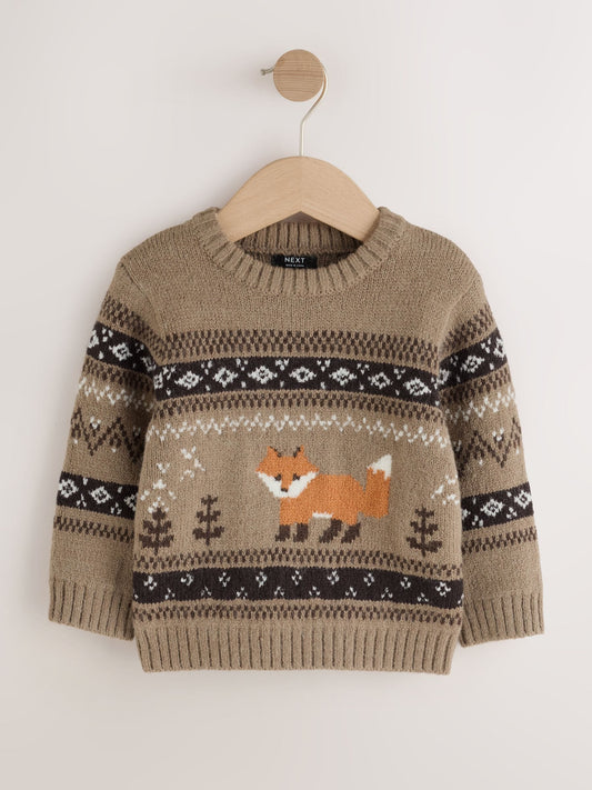 Dsiney Kidz - Mink Brown Fox Character Knitted Crew Neck Jumper (3mths-7yrs) image 1