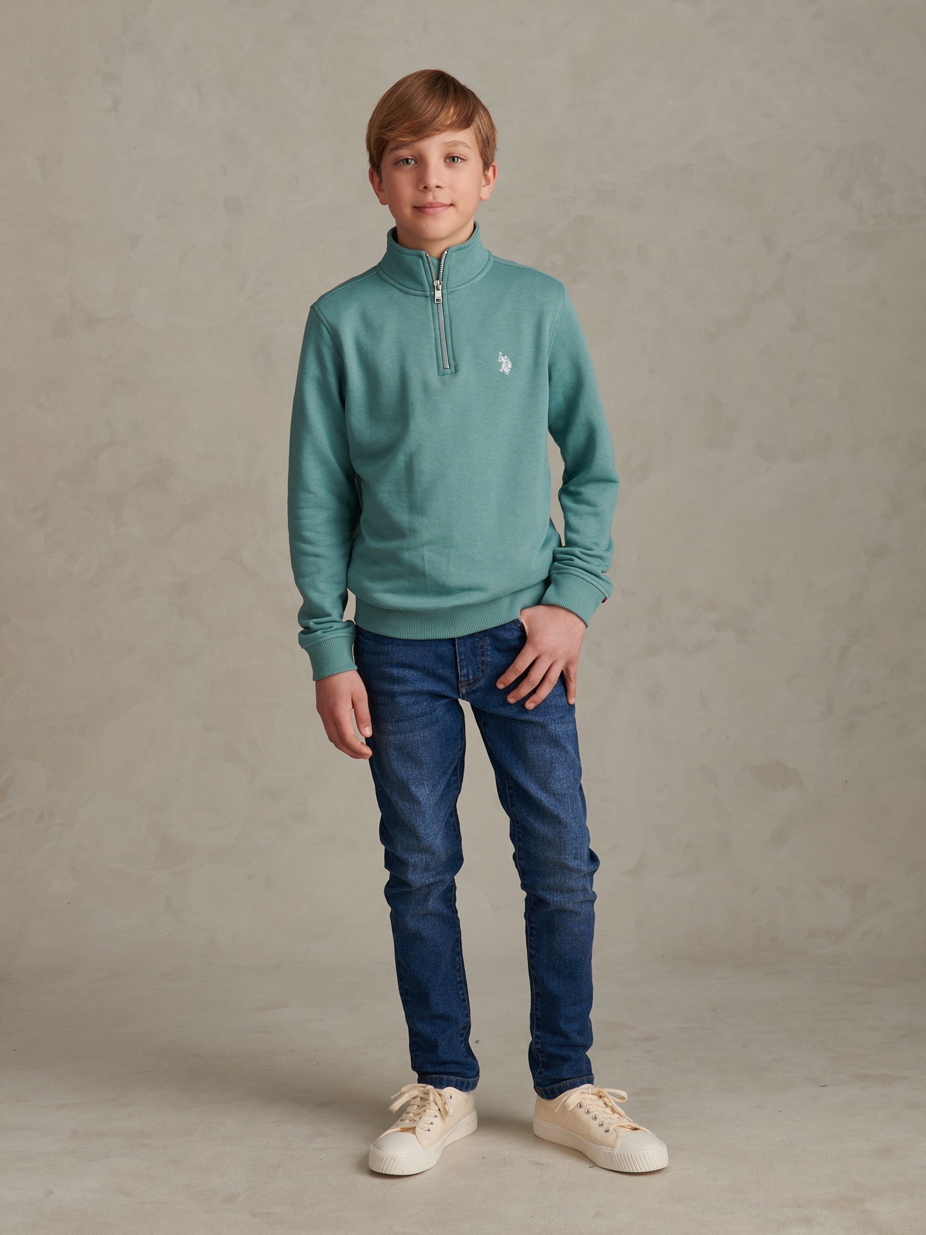 Dsiney Kidz - U.S. Polo Assn. Green Double Horsemen ¼ Zip Sweatshirt image 3