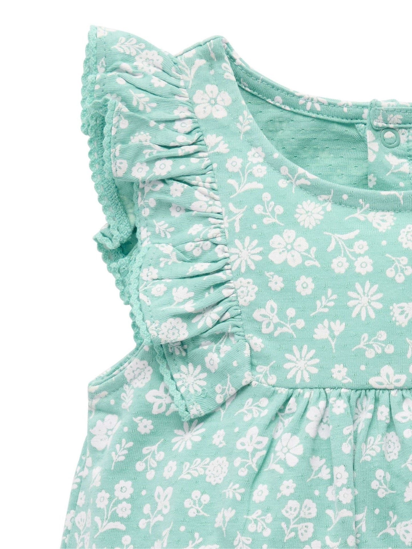 Purebaby Green Ruffle Floral Romper and Headband Set image 4