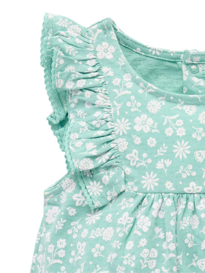 Purebaby Green Ruffle Floral Romper and Headband Set image 4
