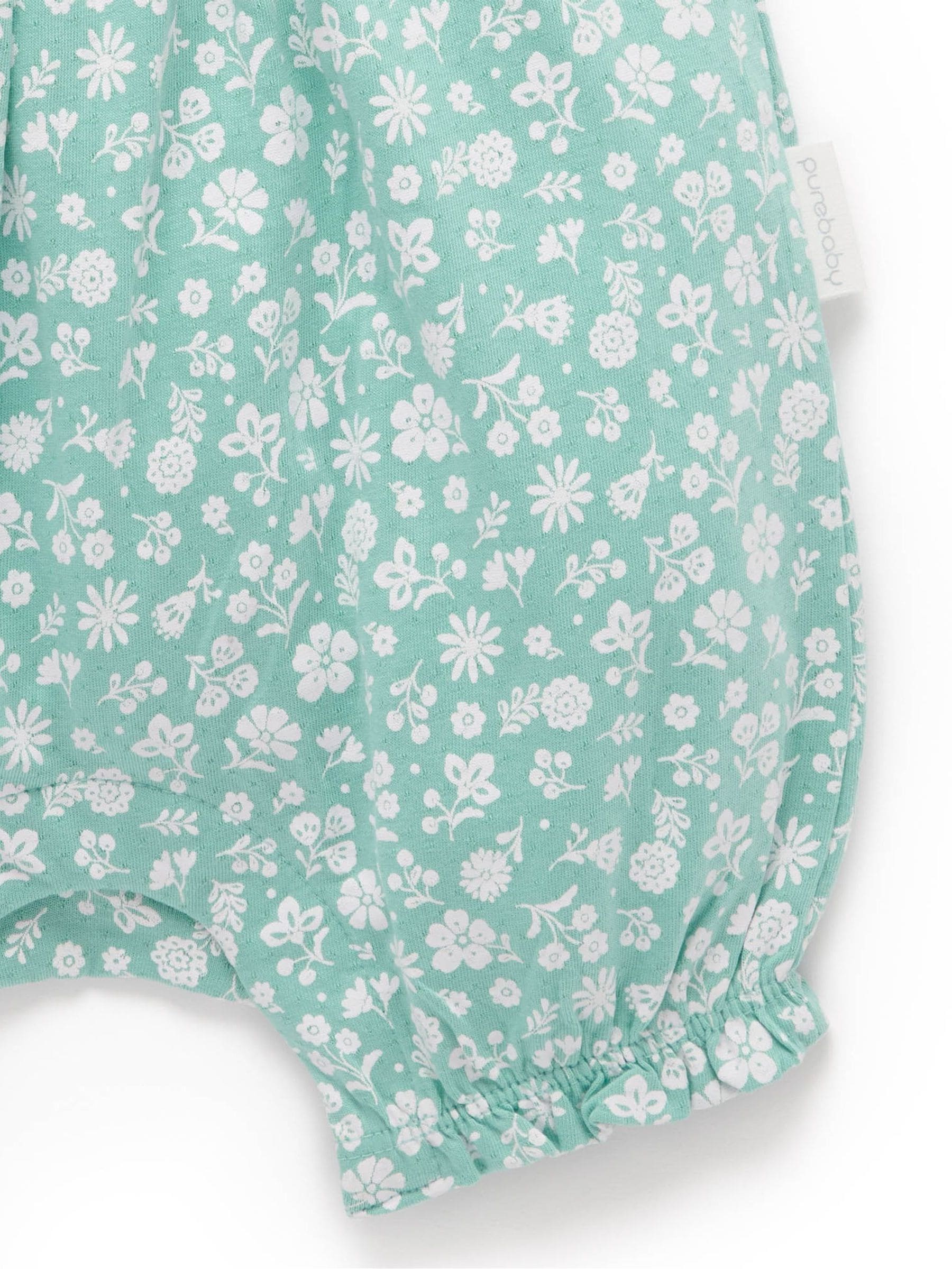 Purebaby Green Ruffle Floral Romper and Headband Set image 5