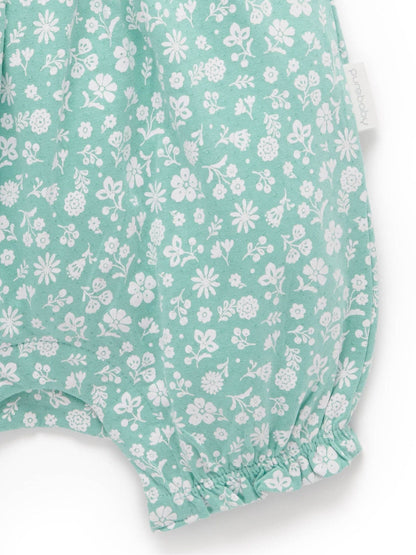 Purebaby Green Ruffle Floral Romper and Headband Set image 5