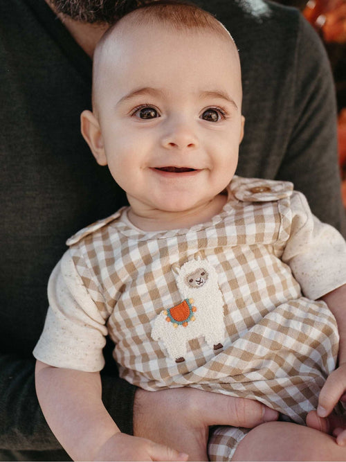 Purebaby Natural Llama Gingham Romper image 1