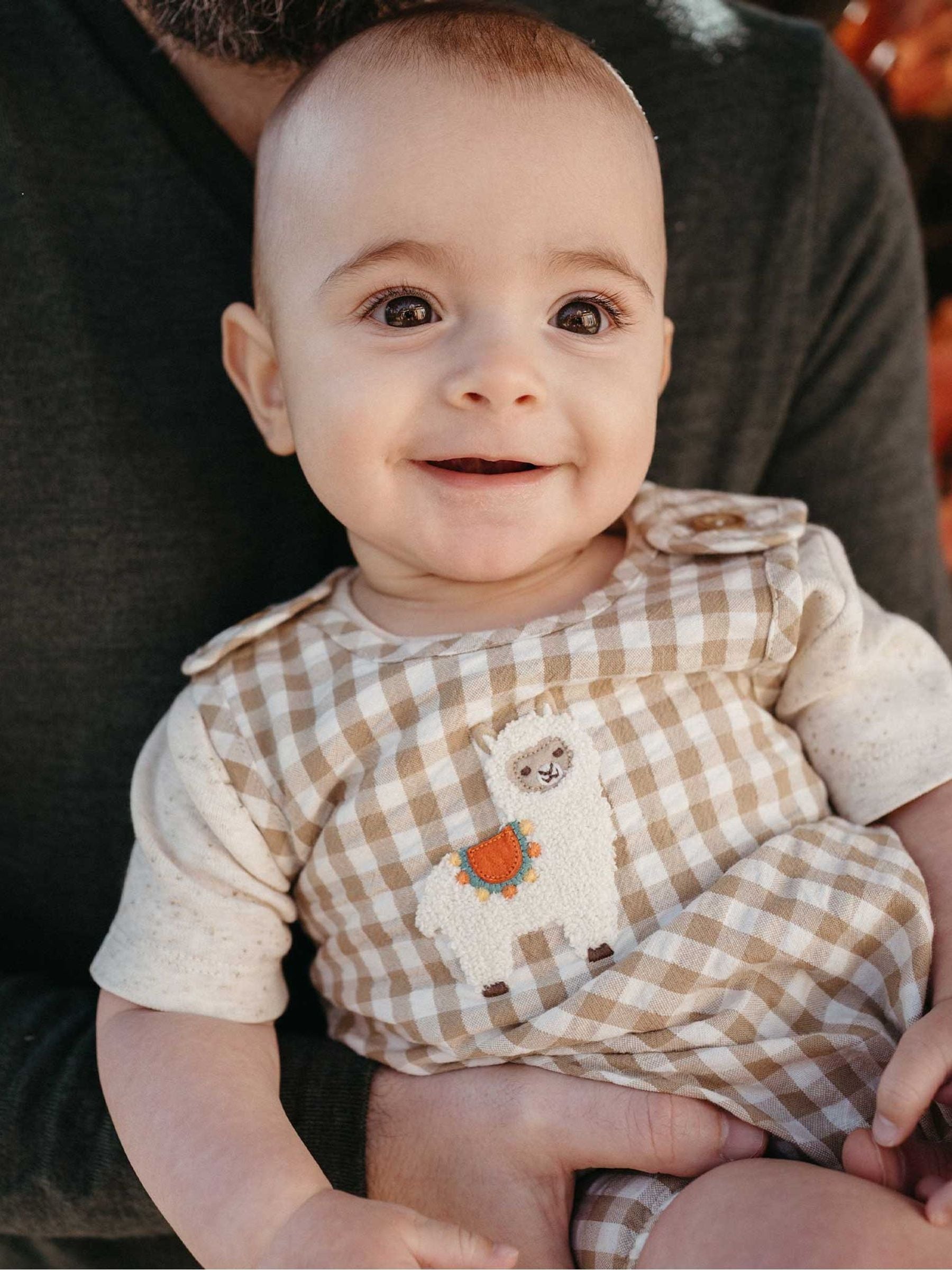 Purebaby Natural Llama Gingham Romper image 1