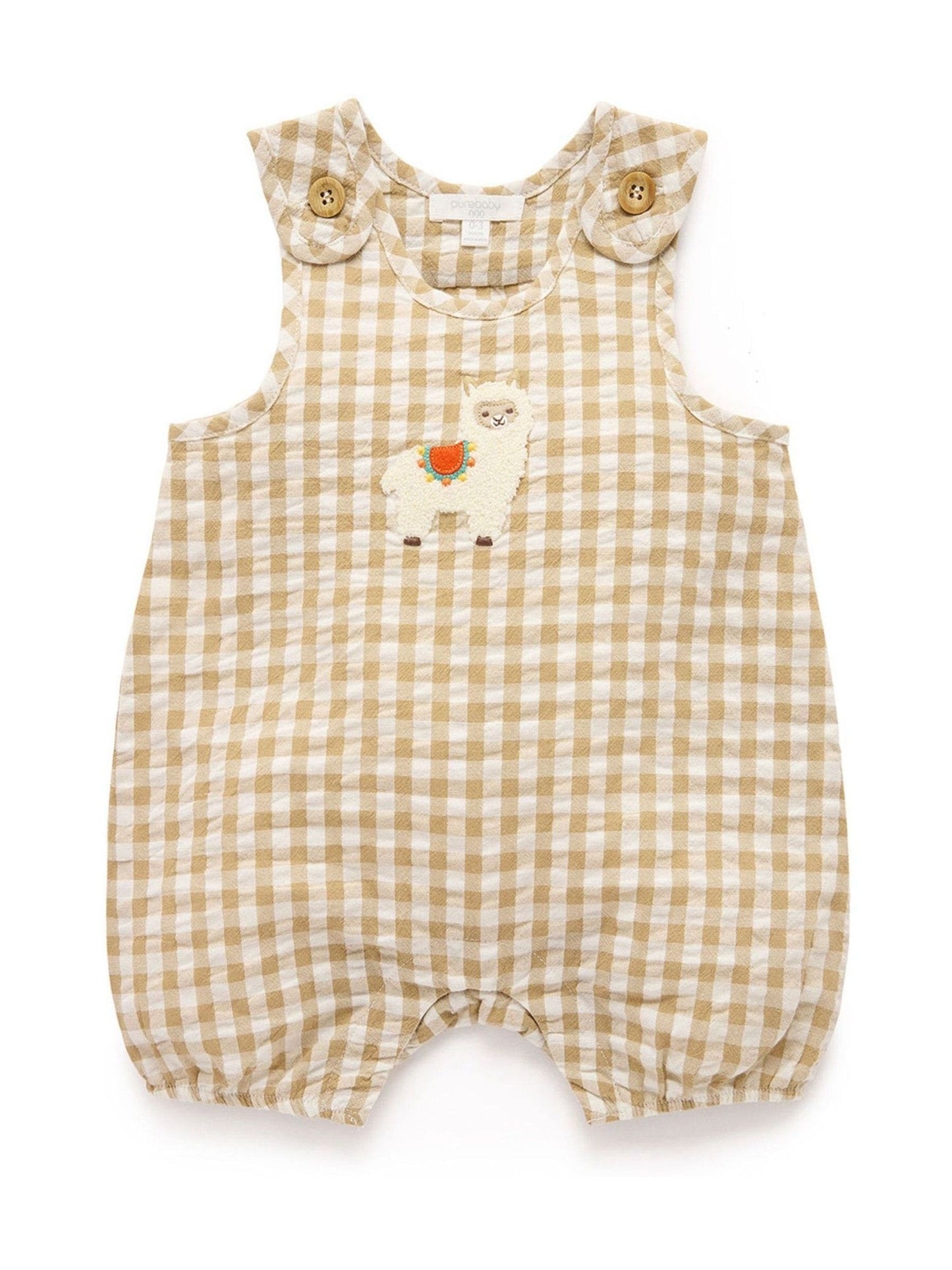 Purebaby Natural Llama Gingham Romper image 2