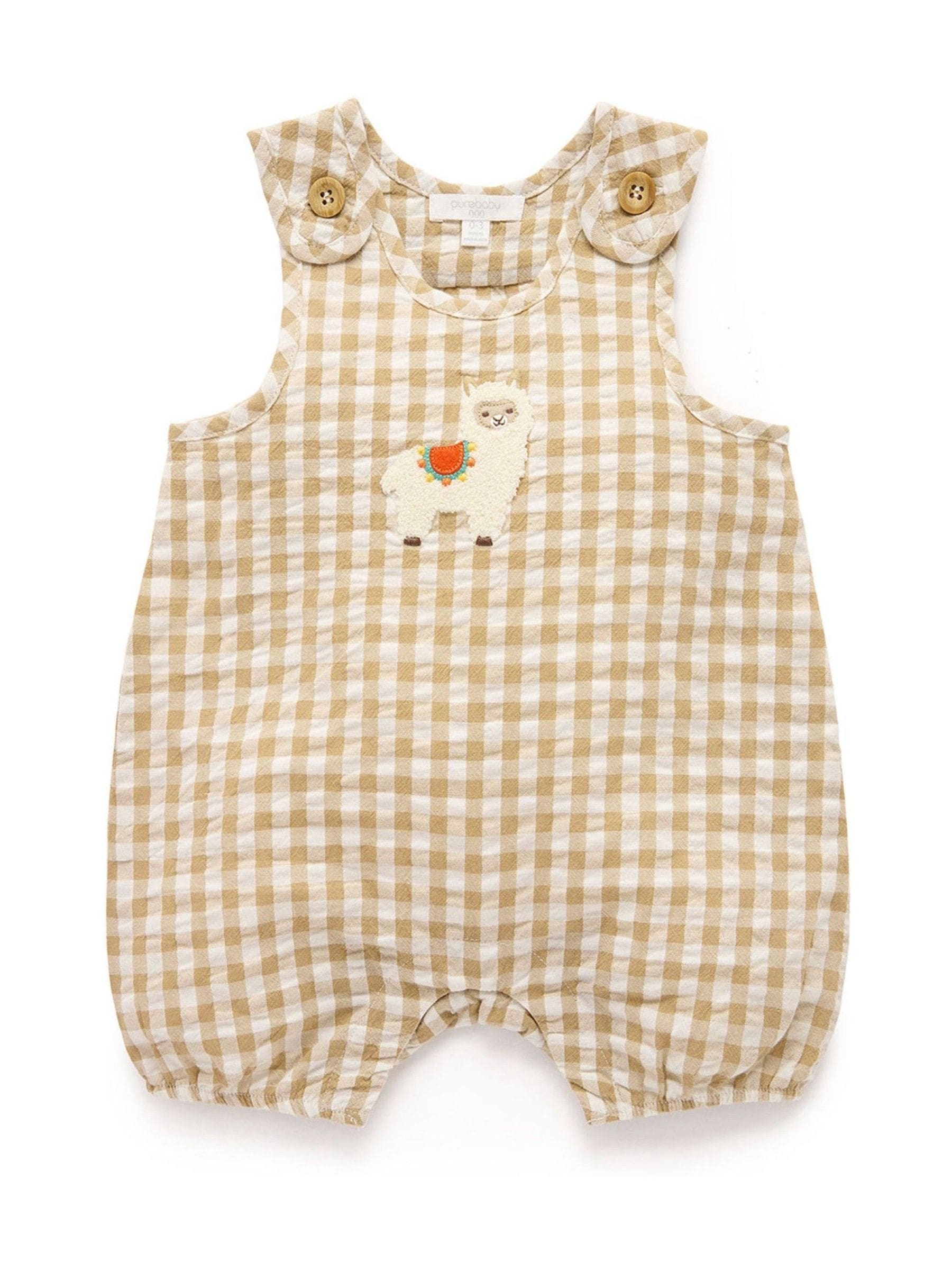 Purebaby Natural Llama Gingham Romper image 2