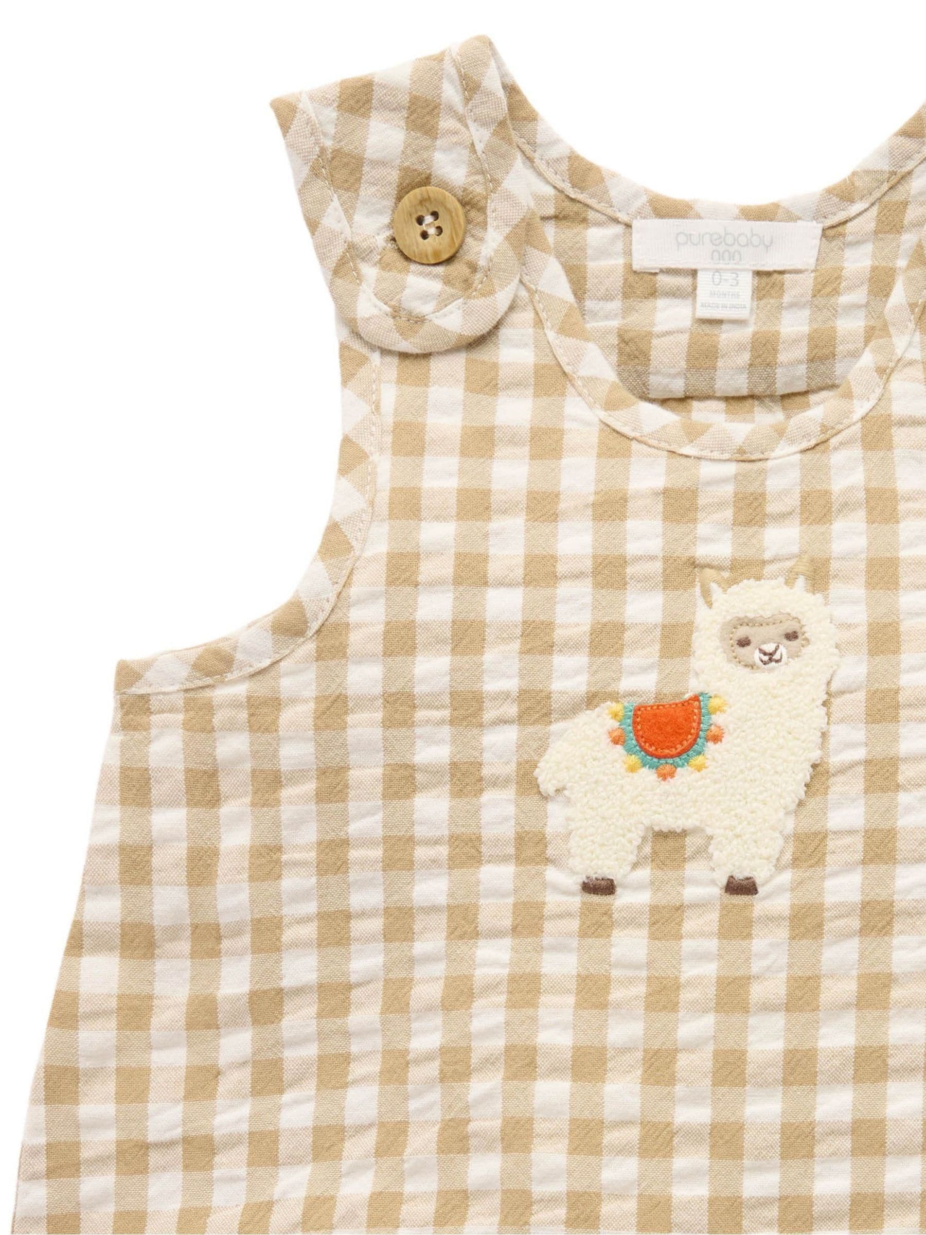 Purebaby Natural Llama Gingham Romper image 3
