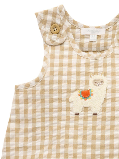 Purebaby Natural Llama Gingham Romper image 3