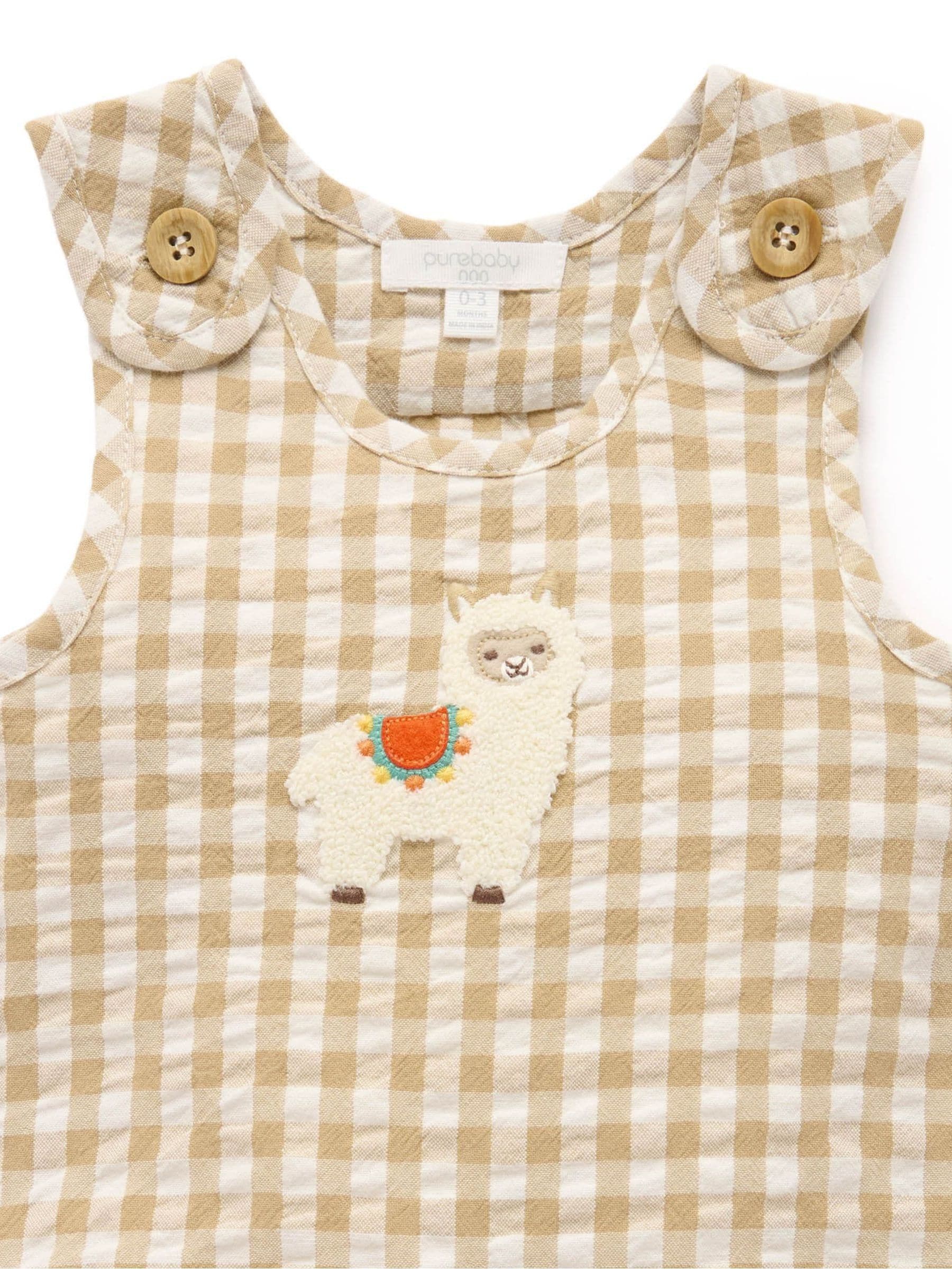 Purebaby Natural Llama Gingham Romper image 5