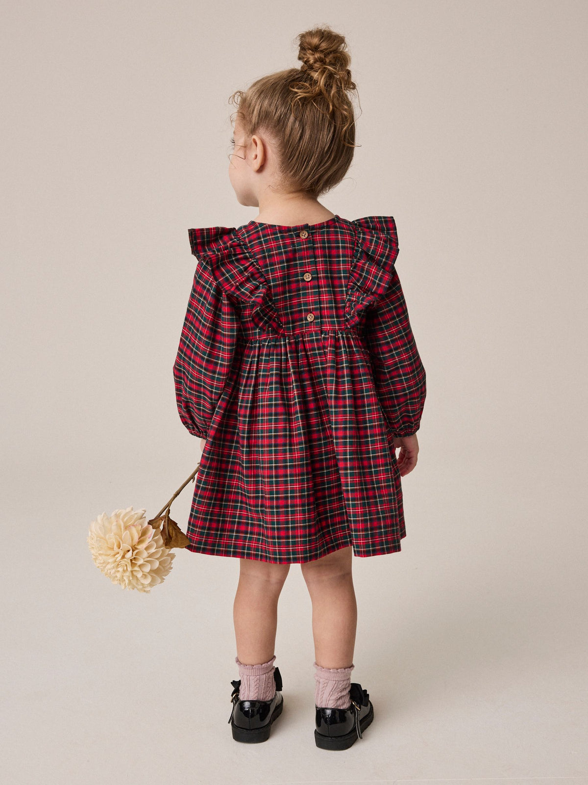 Dsiney Kidz - Red Velvet Bow Long Sleeve Check Dress (3mths-8yrs) image 3