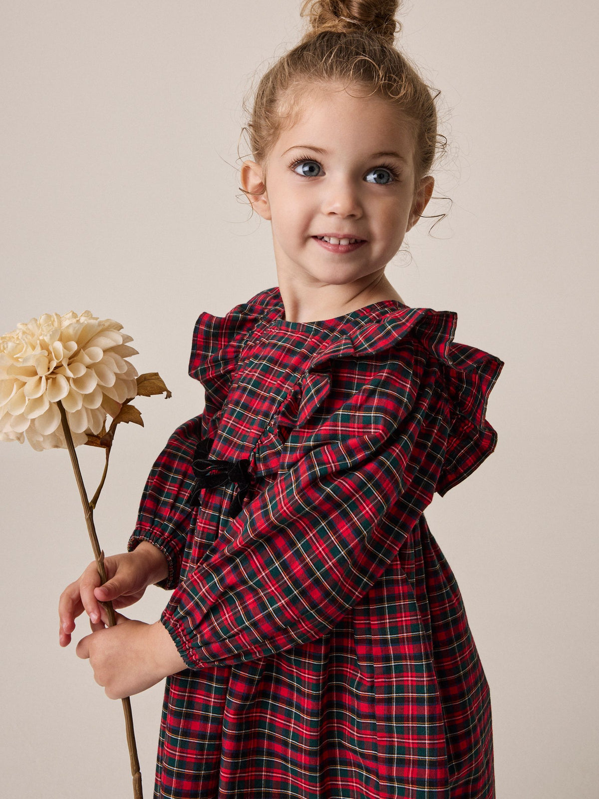 Dsiney Kidz - Red Velvet Bow Long Sleeve Check Dress (3mths-8yrs) image 4