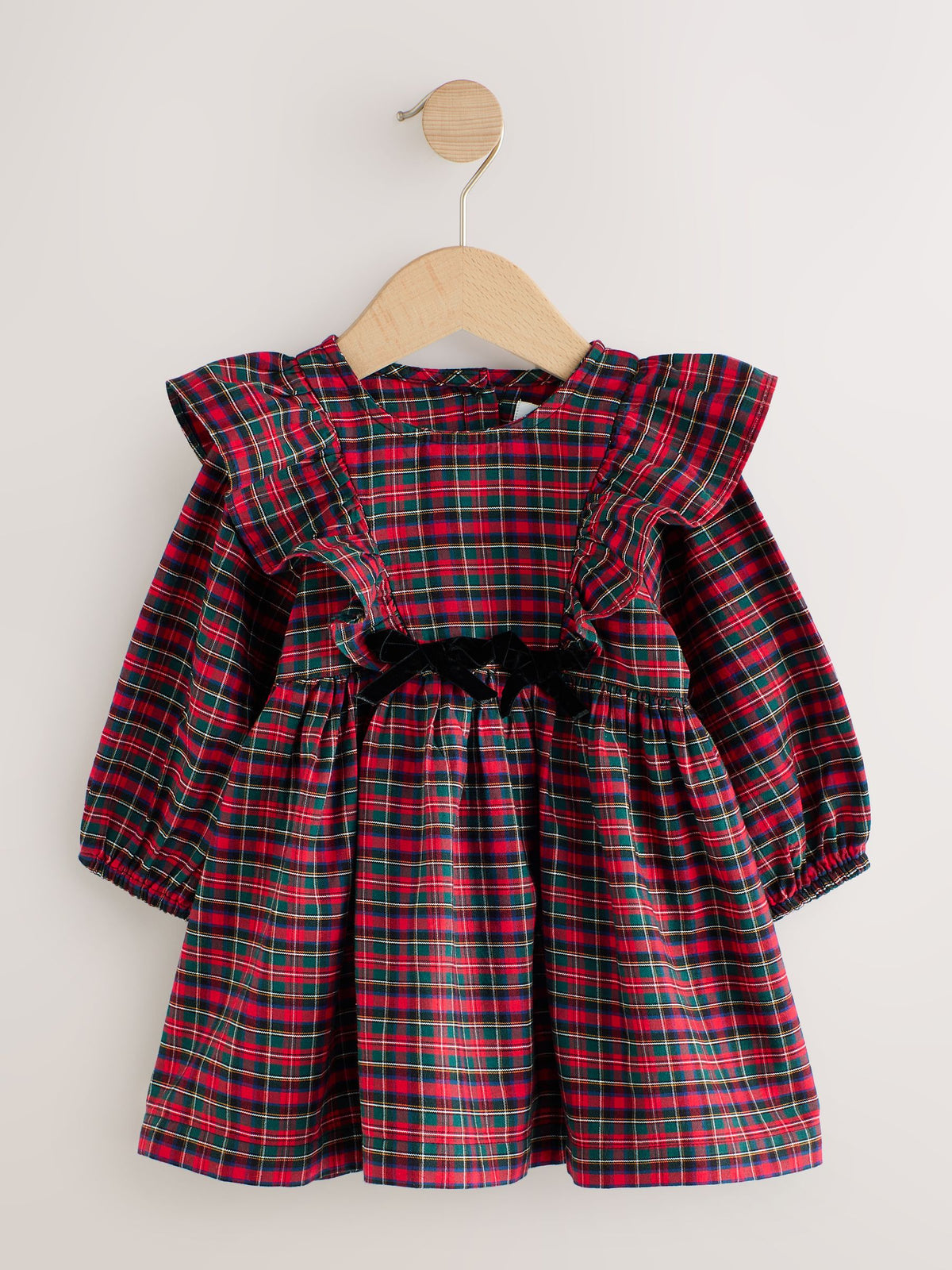 Dsiney Kidz - Red Velvet Bow Long Sleeve Check Dress (3mths-8yrs) image 5