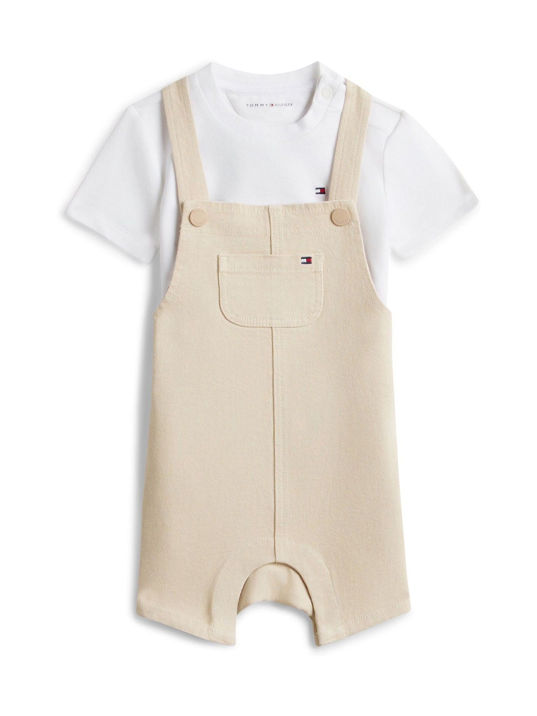 Tommy Hilfiger Brown Essential Dungaree Shorts And T-Shirt Gift Box image 1