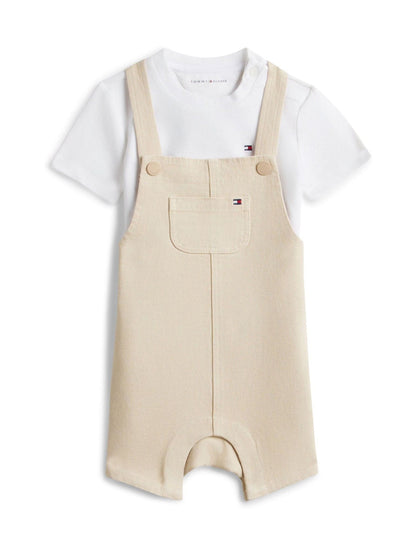 Tommy Hilfiger Brown Essential Dungaree Shorts And T-Shirt Gift Box image 1