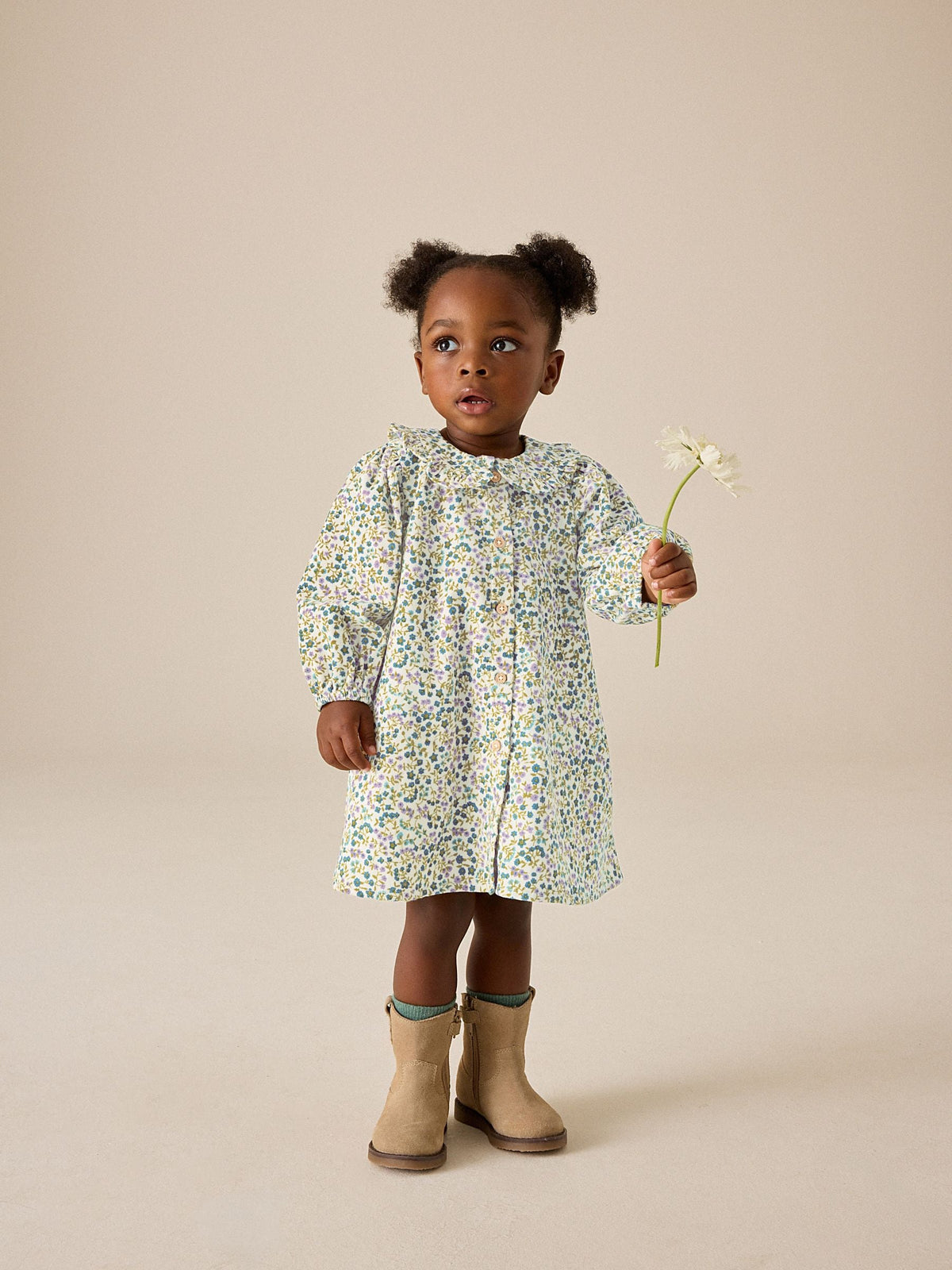 Dsiney Kidz - Blue Ditsy Floral Cord 3D Bow Collar Dress (3mths-8yrs) image 2