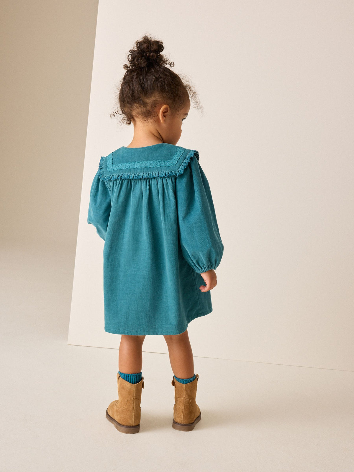 Teal Blue Collar Detail Long Sleeve Cord Dress (3mths-8yrs) - image 3