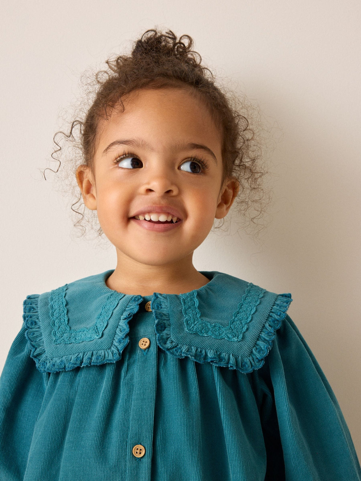 Teal Blue Collar Detail Long Sleeve Cord Dress (3mths-8yrs) - image 4