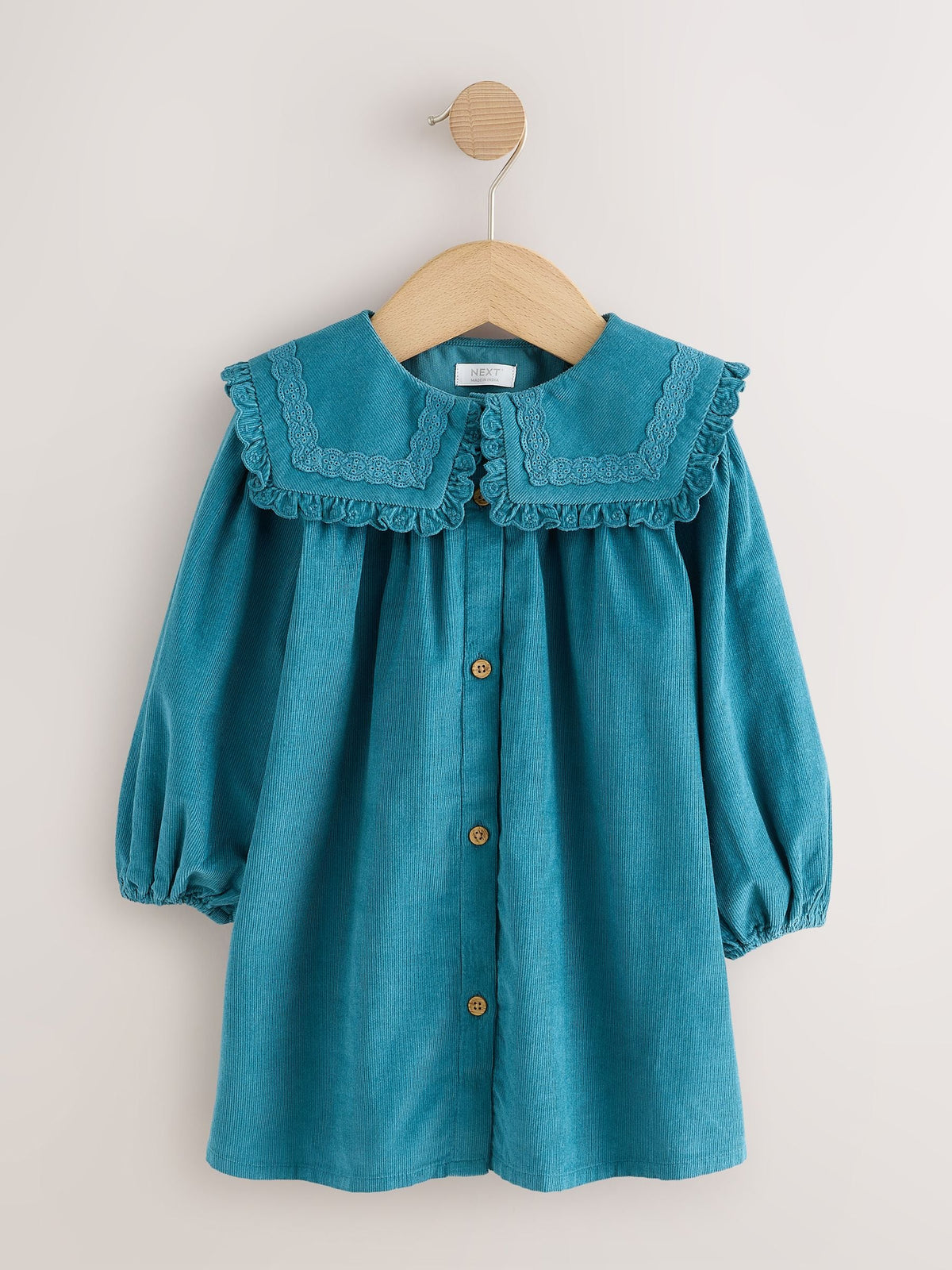 Teal Blue Collar Detail Long Sleeve Cord Dress (3mths-8yrs) - image 5