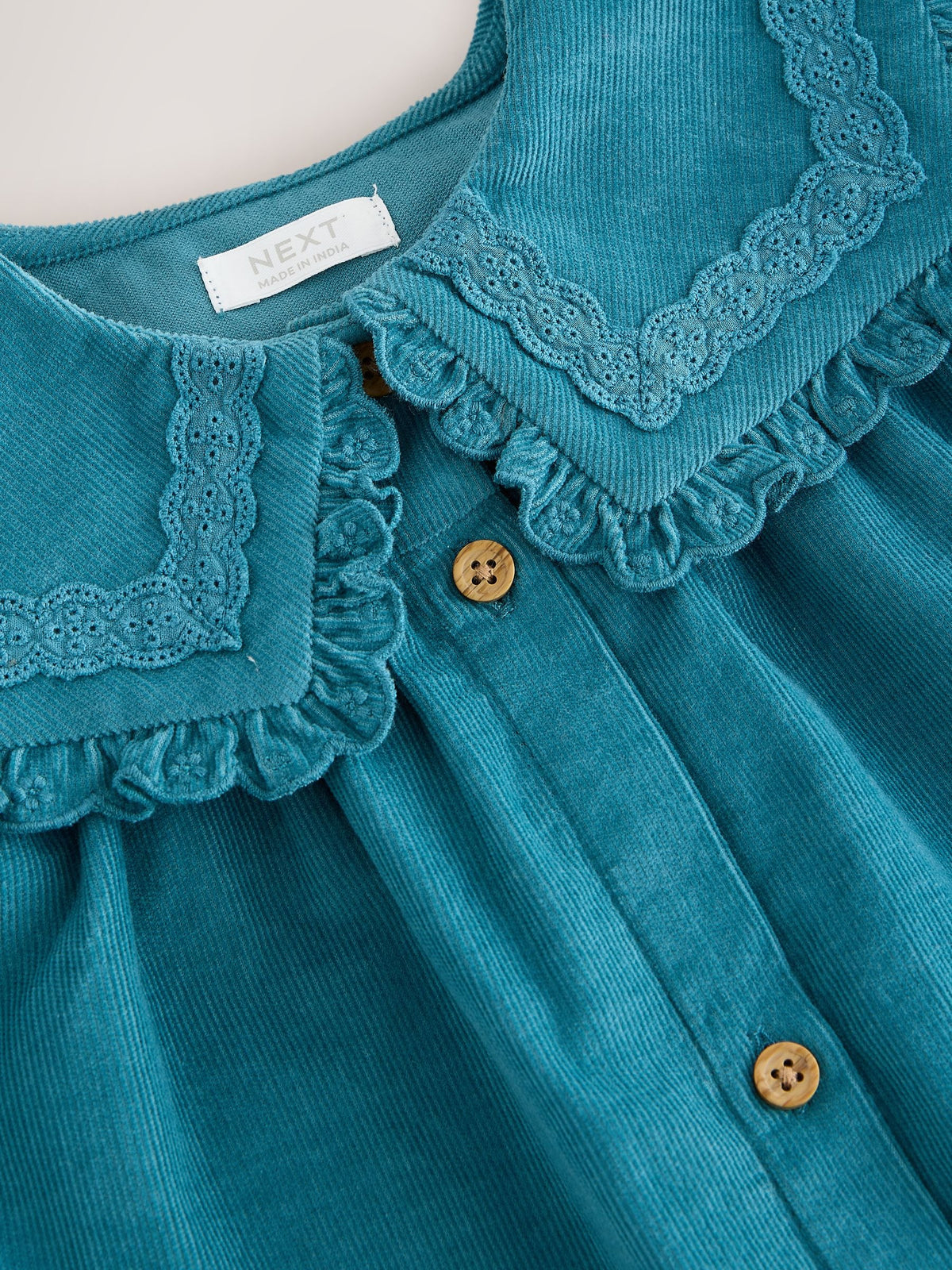 Teal Blue Collar Detail Long Sleeve Cord Dress (3mths-8yrs) - image 8