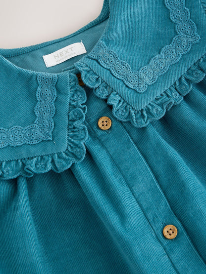 Teal Blue Collar Detail Long Sleeve Cord Dress (3mths-8yrs) - image 8