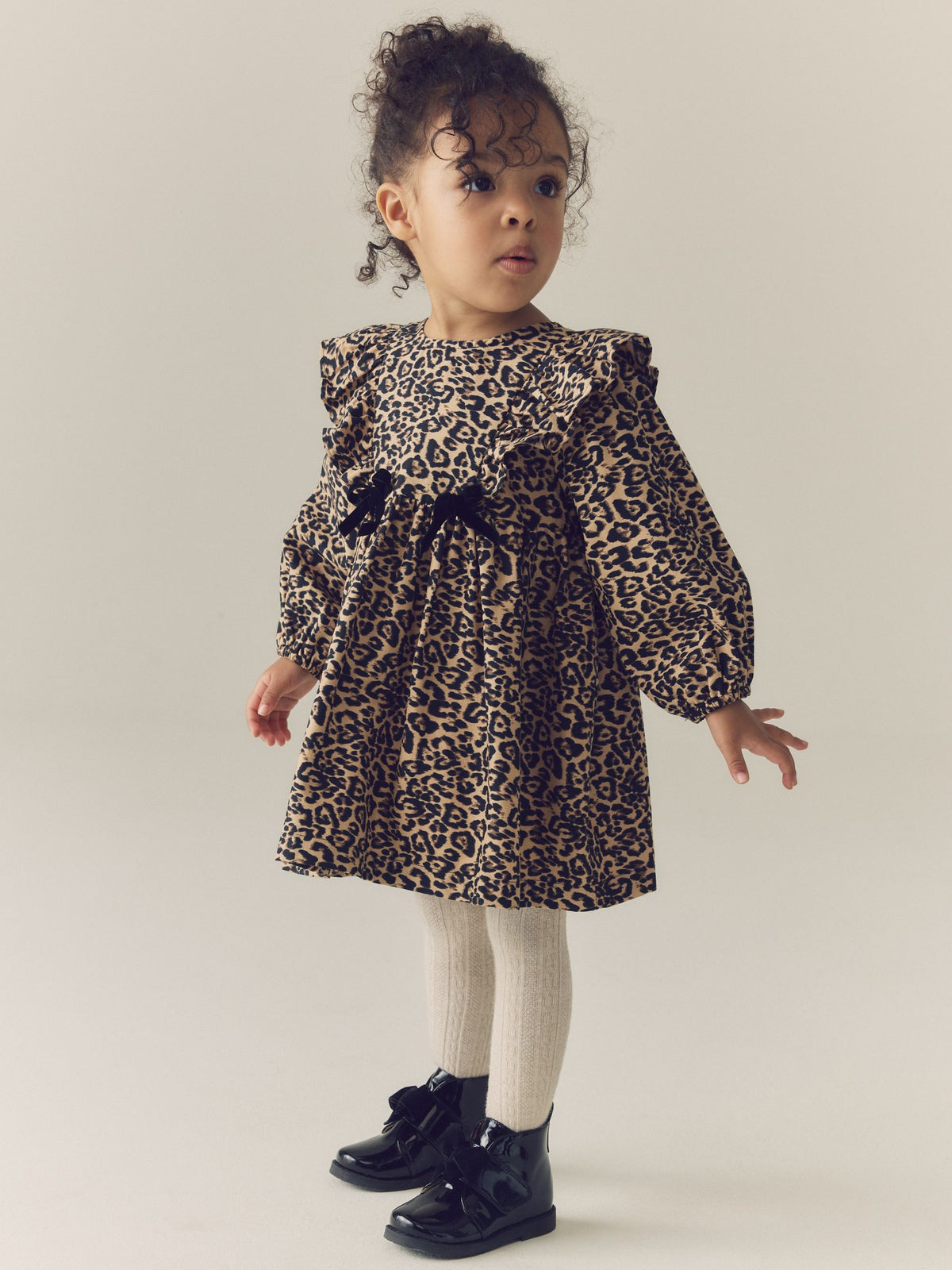 Dsiney Kidz - Leopard Animal Print Velvet Bow Long Sleeve Check Dress (3mths-8yrs) image 1