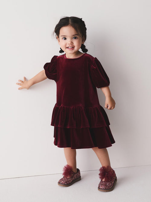Dsiney Kidz - Burgundy Red Velvet Short Sleeve Occasion Dress (3mths-8yrs) image 1