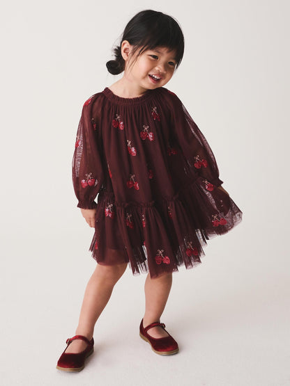 Burgundy Red Cherry Sequin Mesh Occasion Dress (3mths-8yrs) - image 1