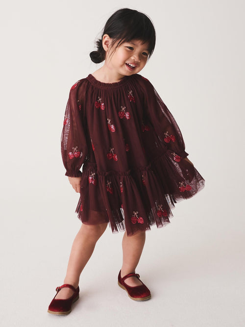 Burgundy Red Cherry Sequin Mesh Occasion Dress (3mths-8yrs) - image 1