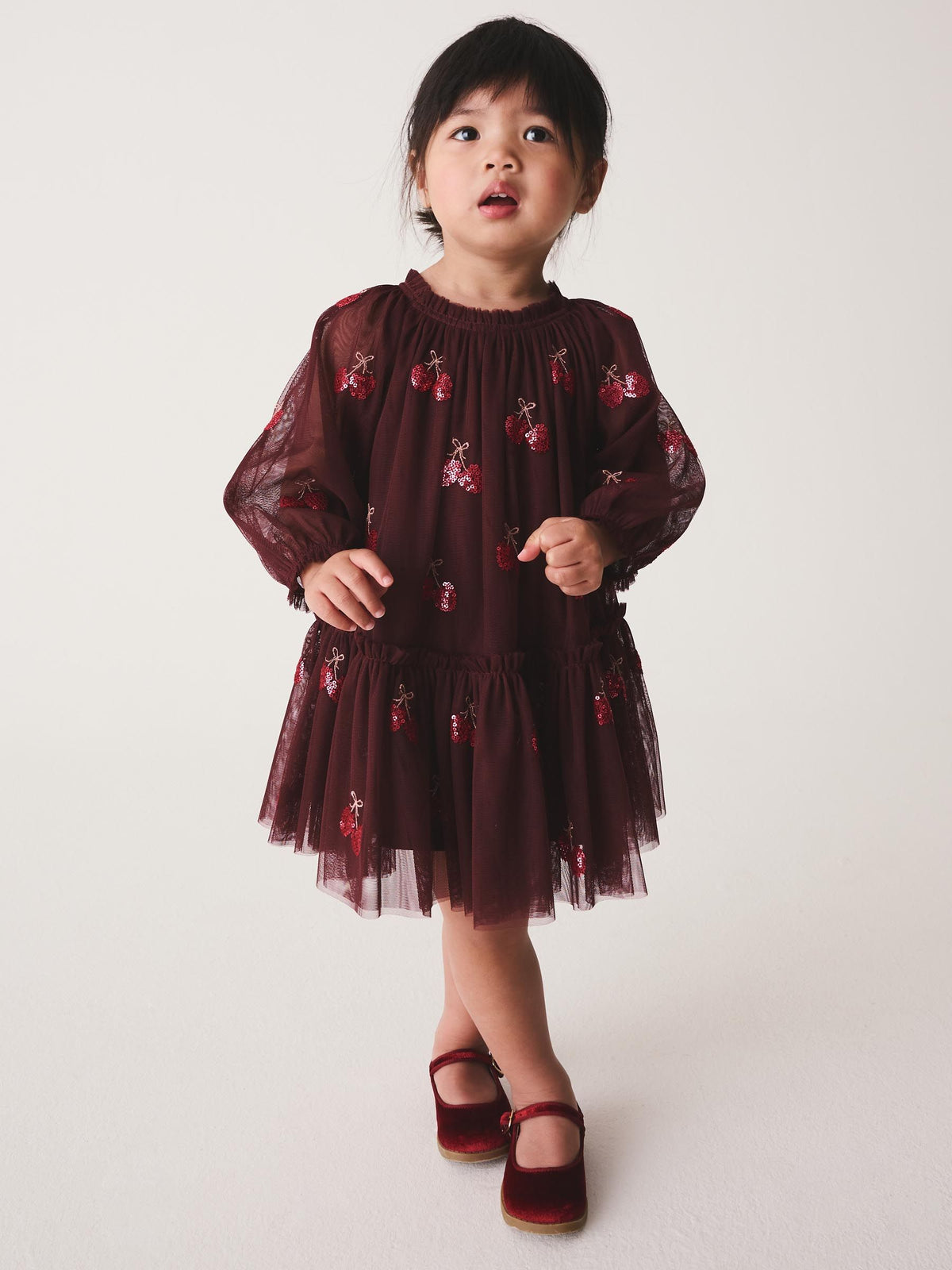 Burgundy Red Cherry Sequin Mesh Occasion Dress (3mths-8yrs) - image 2