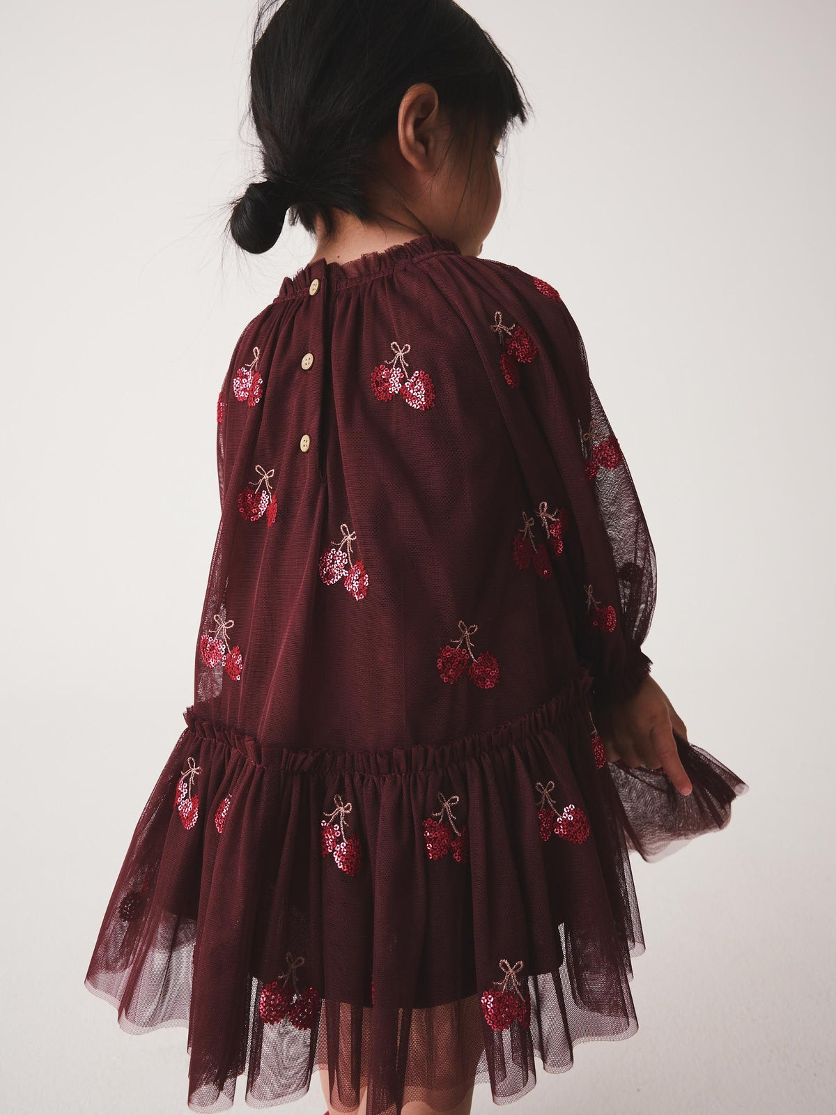 Burgundy Red Cherry Sequin Mesh Occasion Dress (3mths-8yrs) - image 4