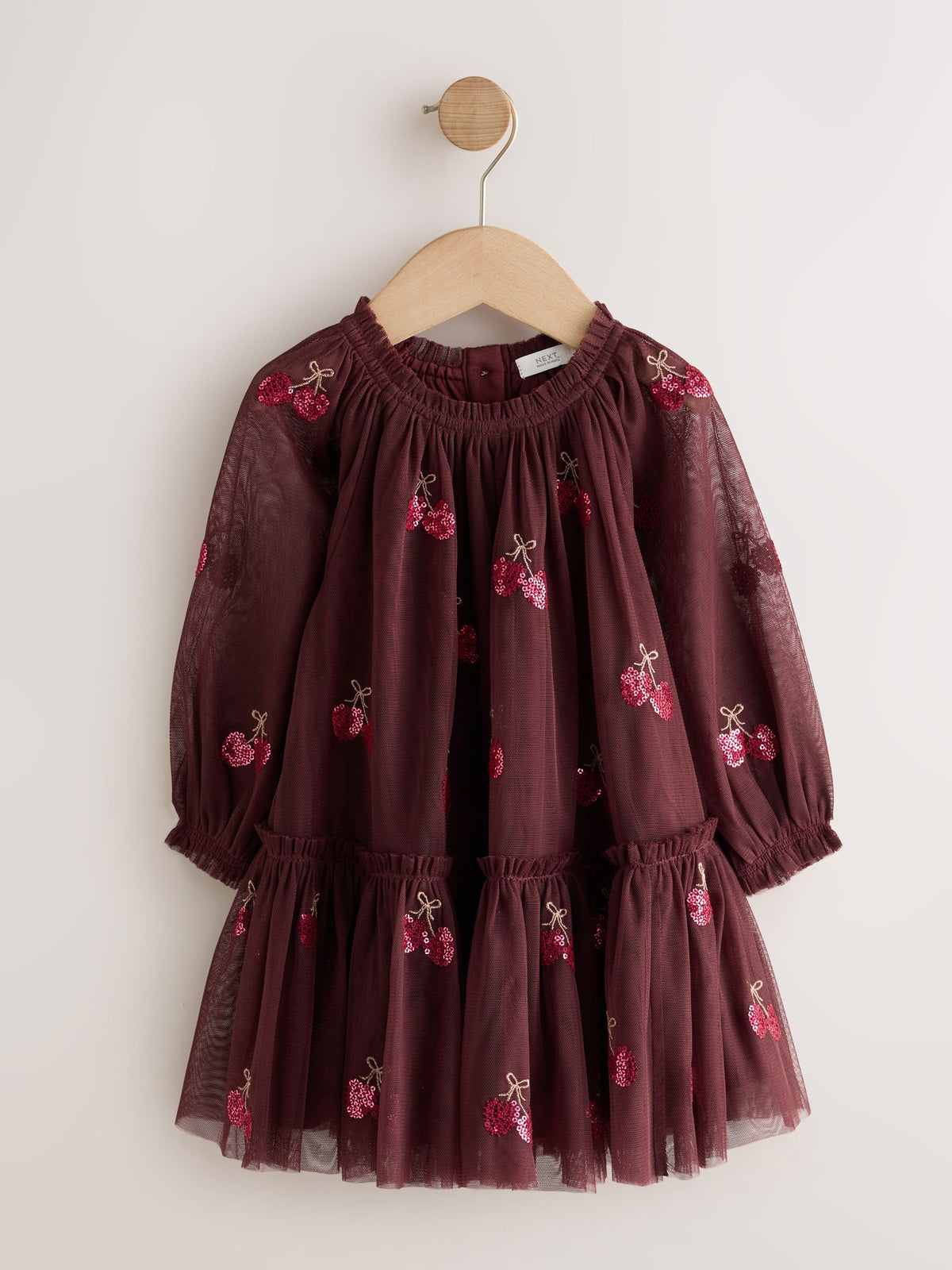 Burgundy Red Cherry Sequin Mesh Occasion Dress (3mths-8yrs) - image 5