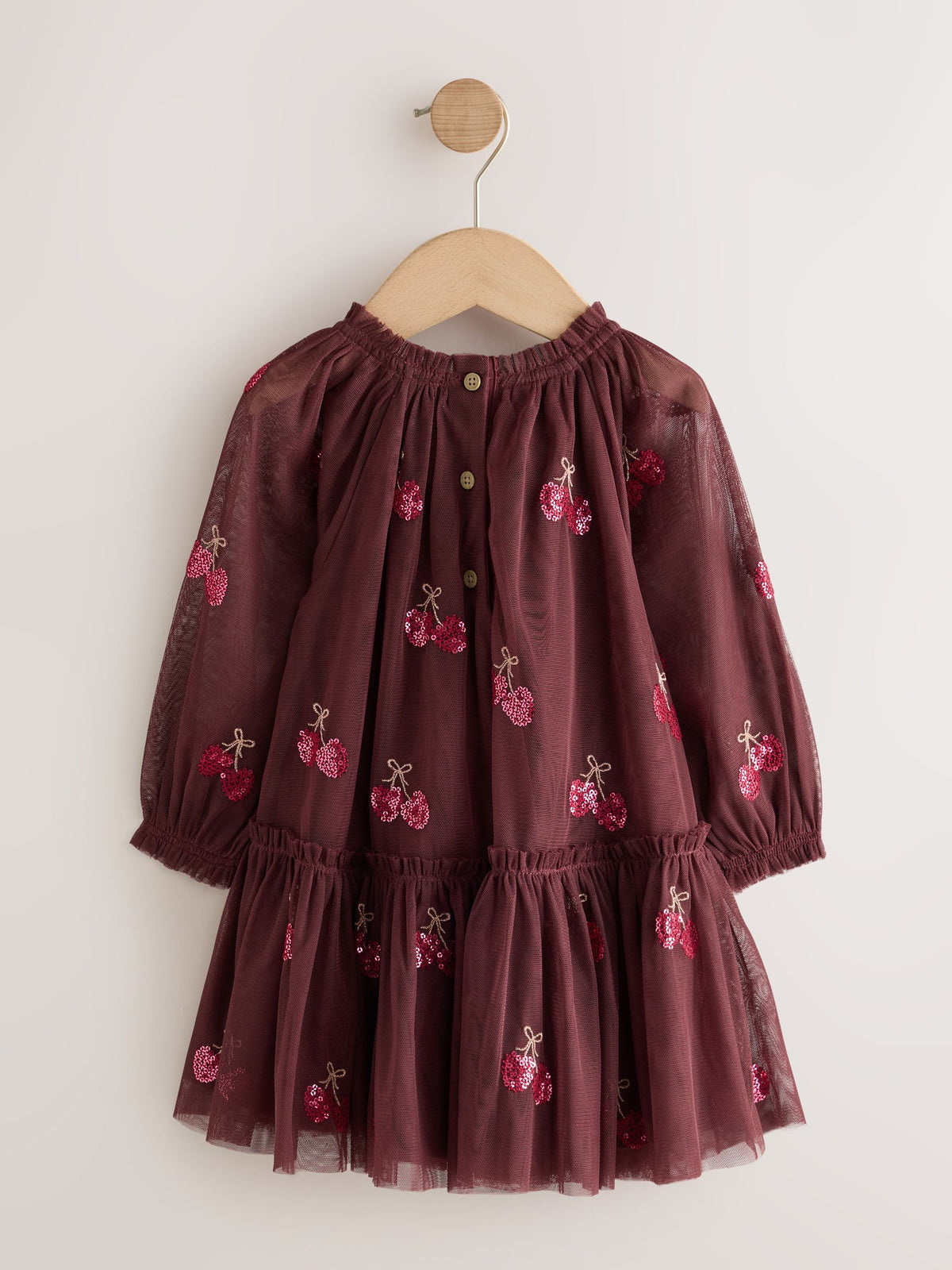 Burgundy Red Cherry Sequin Mesh Occasion Dress (3mths-8yrs) - image 6