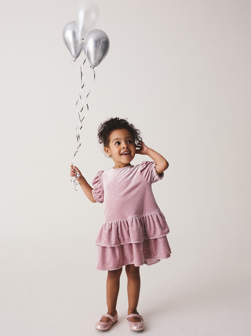 Dsiney Kidz - Light Pink Velvet Short Sleeve Occasion Dress (3mths-8yrs) image 1