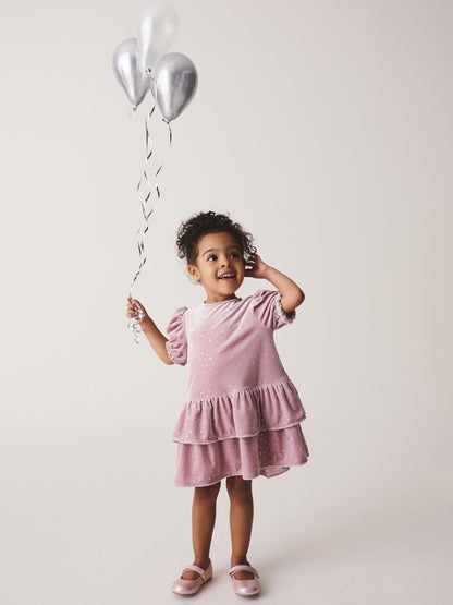 Dsiney Kidz - Light Pink Velvet Short Sleeve Occasion Dress (3mths-8yrs) image 1