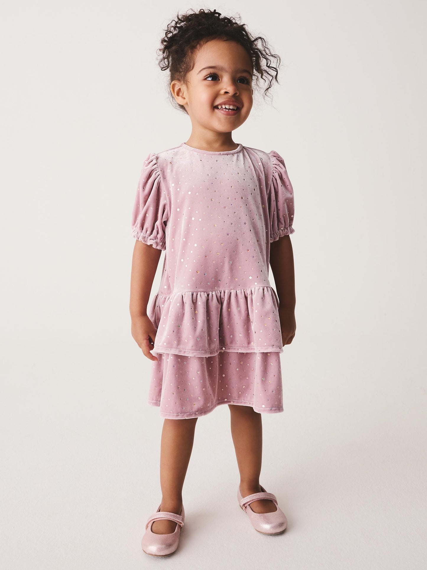 Dsiney Kidz - Light Pink Velvet Short Sleeve Occasion Dress (3mths-8yrs) image 2