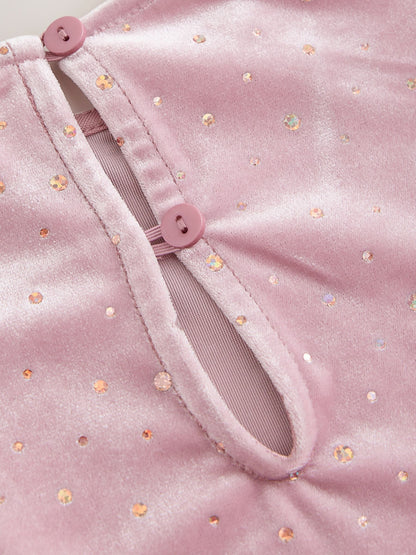 Dsiney Kidz - Light Pink Velvet Short Sleeve Occasion Dress (3mths-8yrs) image 9