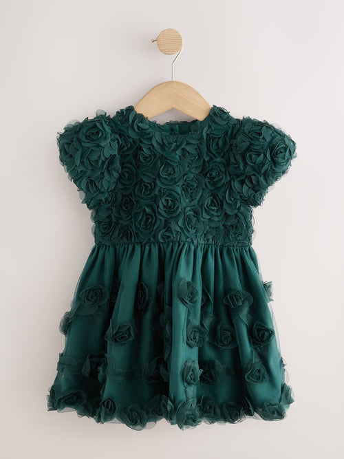 Dsiney Kidz - Forest Green 3D Flower Occasion Dress (3mths-8yrs) image 1