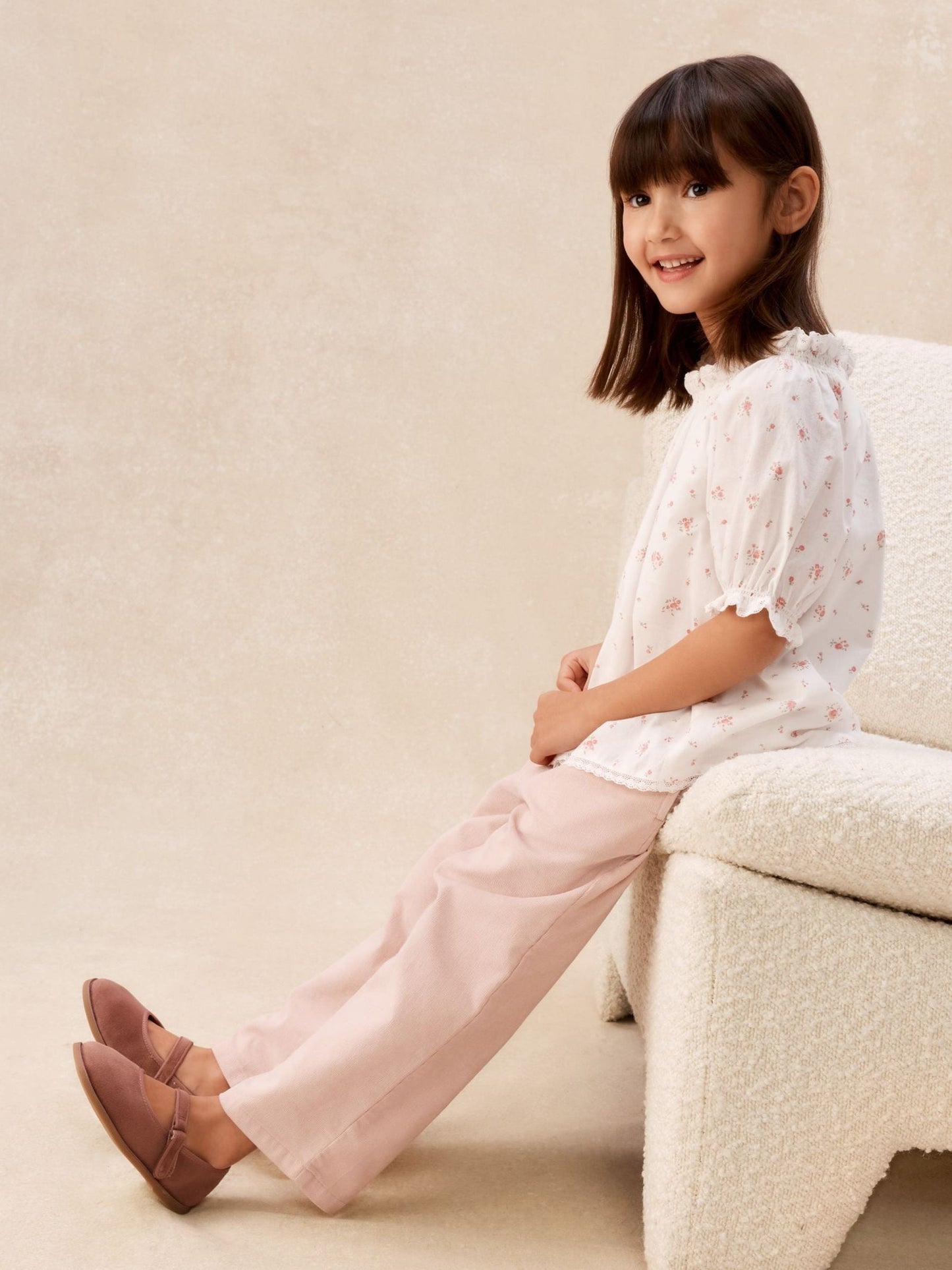 The White Company White Cotton Delphie Floral Blouse & Cord Trousers Set image 2