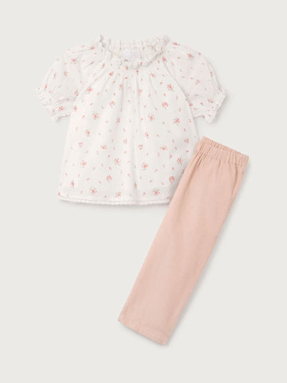 The White Company White Cotton Delphie Floral Blouse & Cord Trousers Set image 5