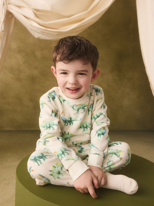 Dsiney Kidz - Ecru/Green Cath Kidston Dinosaur Single Cosy Fleece Pyjamas image 2