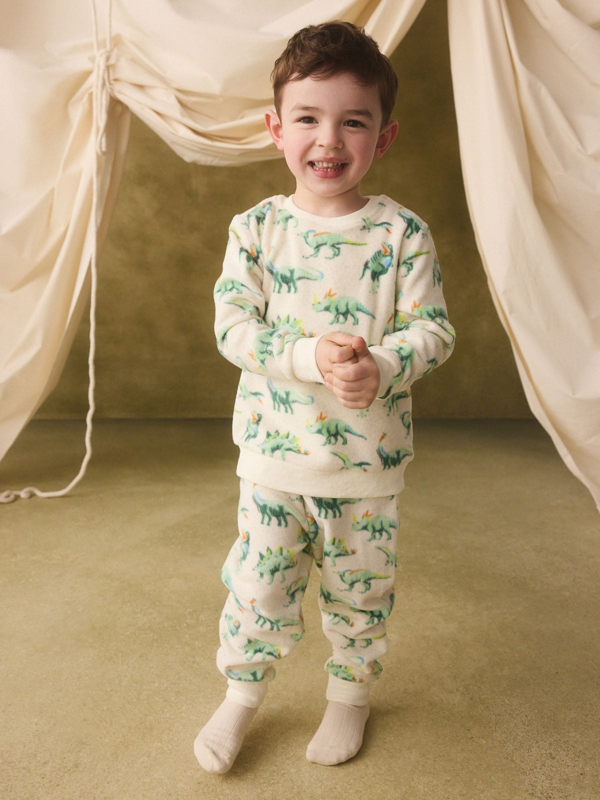 Dsiney Kidz - Ecru/Green Cath Kidston Dinosaur Single Cosy Fleece Pyjamas image 6