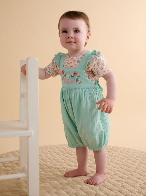 Purebaby Blue Embroidered Dungarees Set image 1