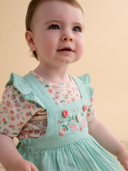 Purebaby Blue Embroidered Dungarees Set image 2