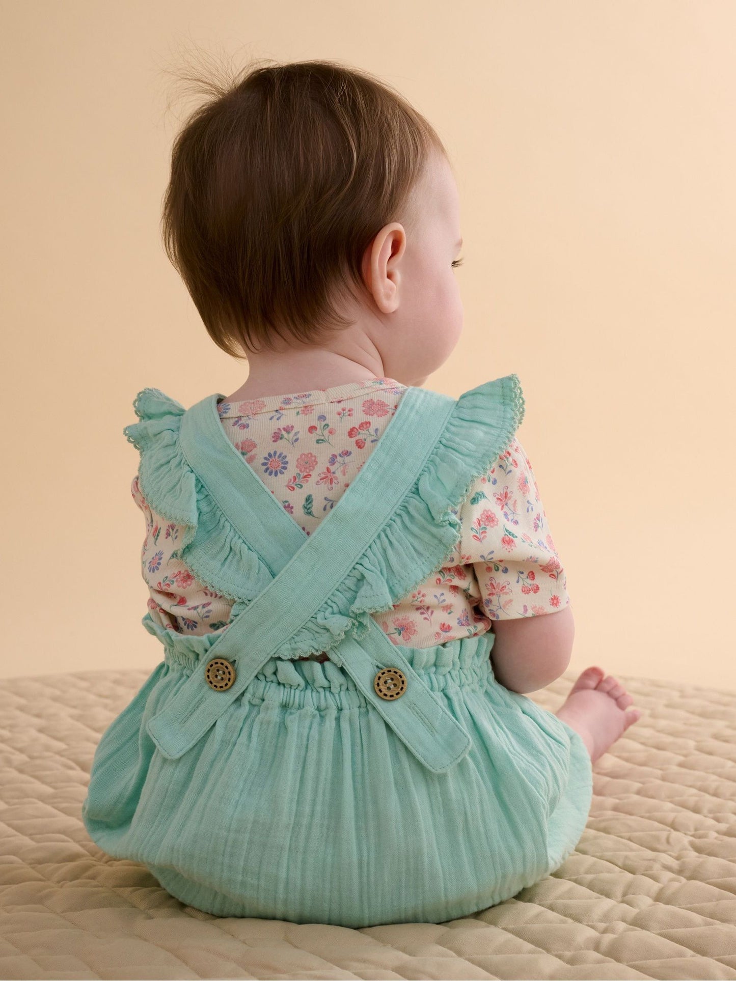 Purebaby Blue Embroidered Dungarees Set image 3