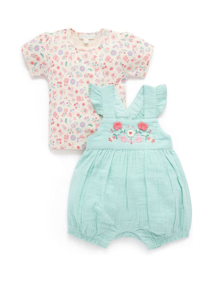 Purebaby Blue Embroidered Dungarees Set image 4