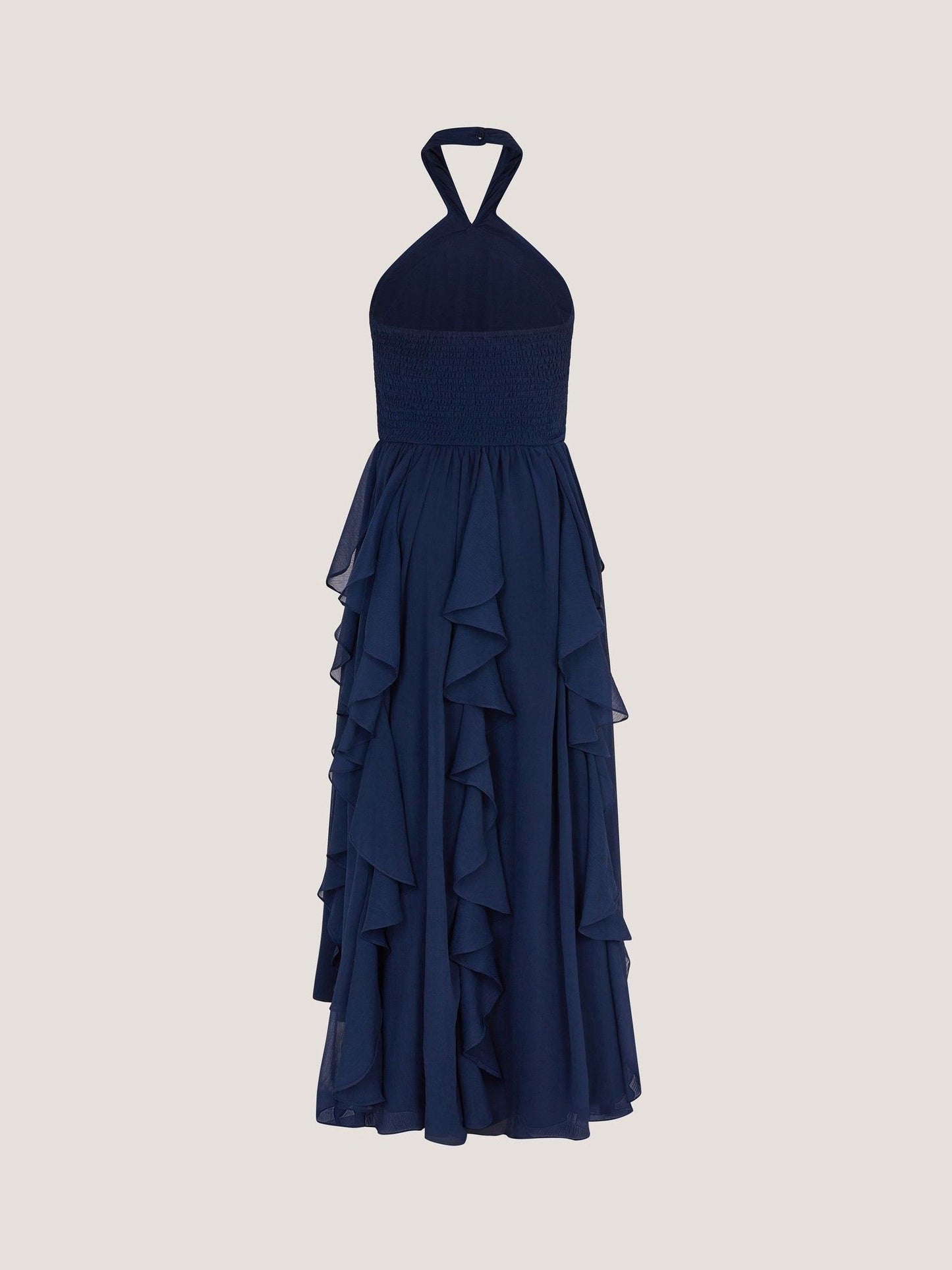 Monsoon Navy Blue Arizona Halter Ruffle Prom Dress image 2