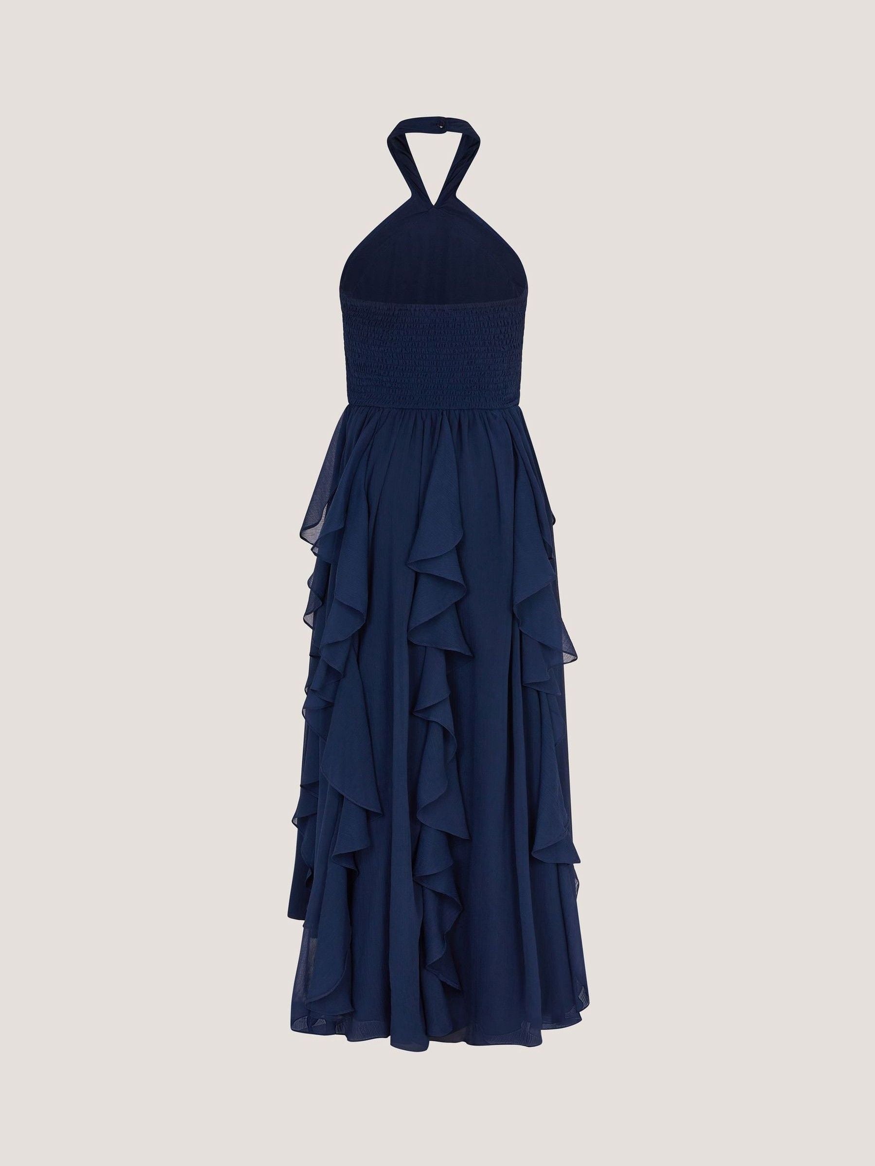 Monsoon Navy Blue Arizona Halter Ruffle Prom Dress image 2