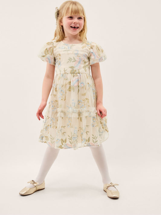Monsoon Cream Azalea Ruffle Floral Embroidered Party Dress image 1