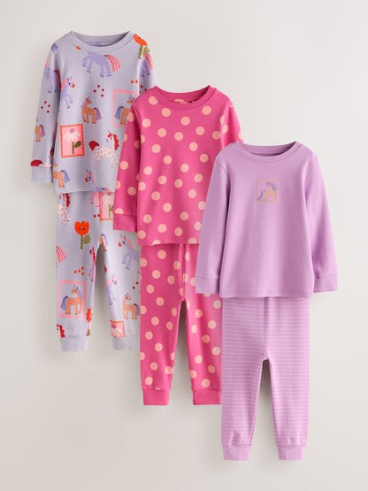 Lilac Purple Unicorn Snuggle Pyjamas 3 Pack (9mths-12yrs) - image 1